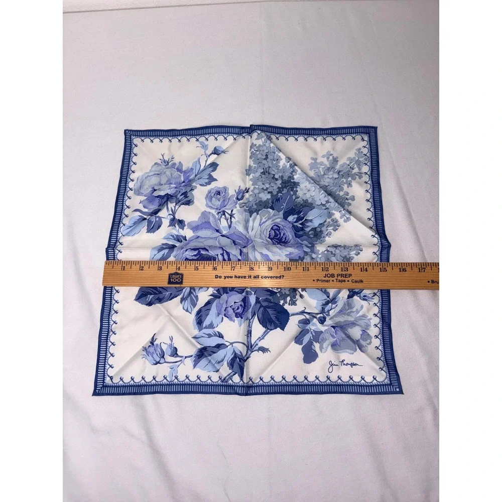 Jim Thompson Blue White Floral‎ Silk Napkin Square 17x17
